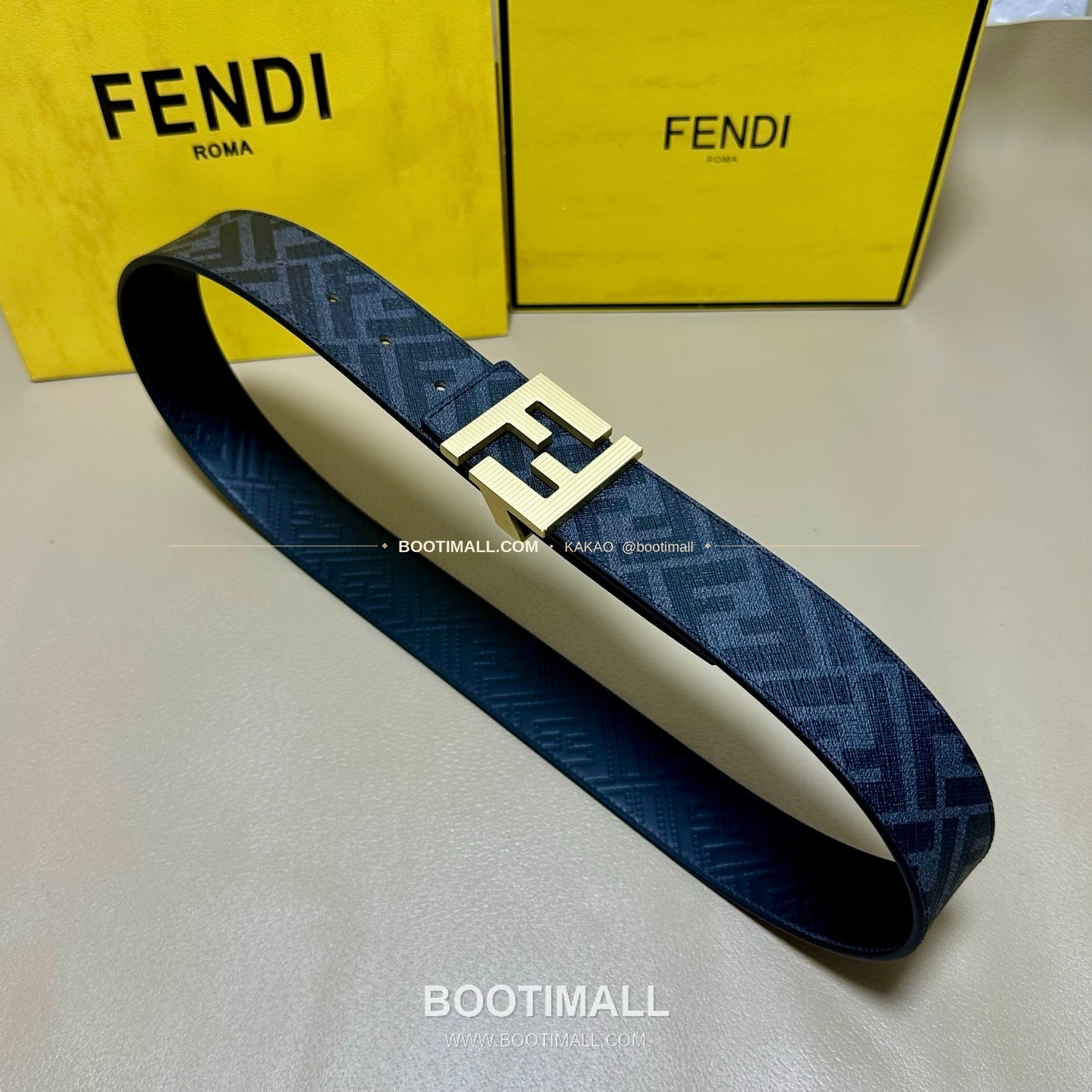 펜디 쿠오이오 로마노 가죽 FF 캔버스 리버서블 더블링 벨트 Fendi Cuoio Romano Leather FF Canvas Reversible Double Ring Belt 4cm 1