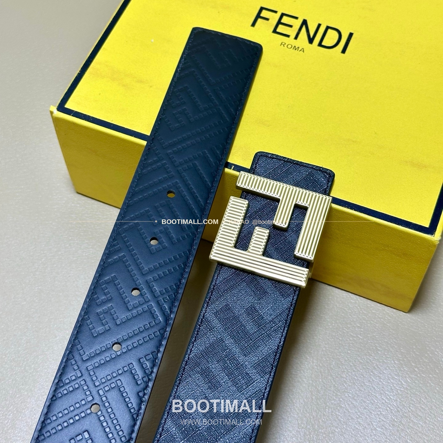 펜디 쿠오이오 로마노 가죽 FF 캔버스 리버서블 더블링 벨트 Fendi Cuoio Romano Leather FF Canvas Reversible Double Ring Belt 4cm 4