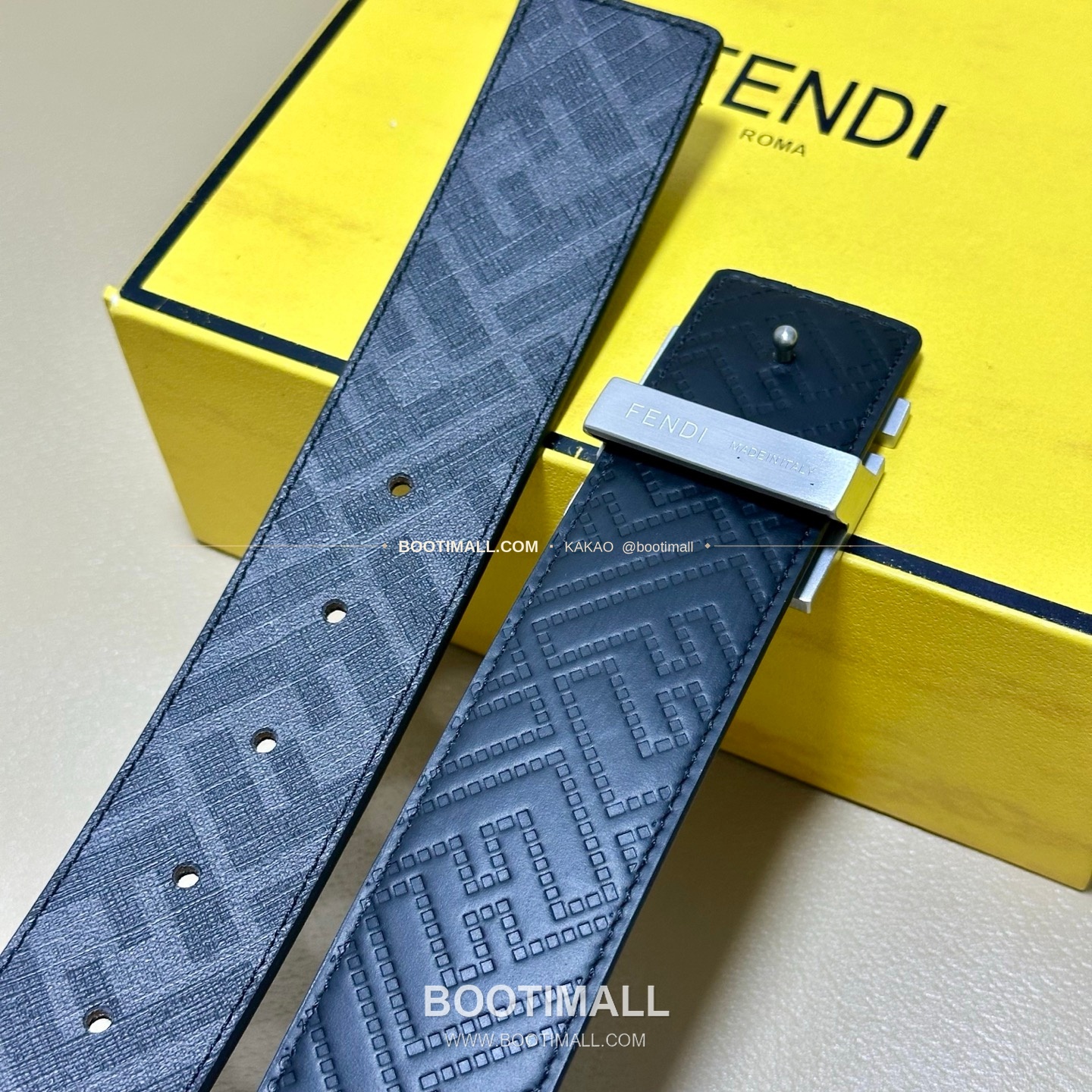 펜디 쿠오이오 로마노 가죽 FF 캔버스 리버서블 더블링 벨트 Fendi Cuoio Romano Leather FF Canvas Reversible Double Ring Belt 4cm 5
