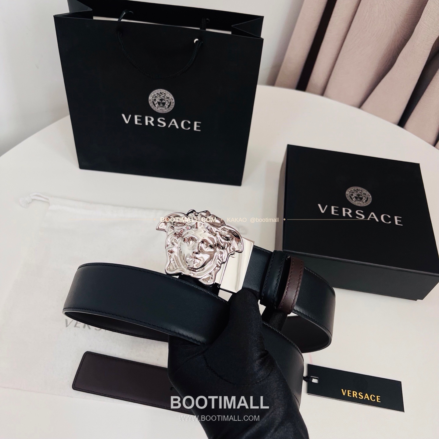 베르사체 카프스킨 메두사 리버서블 블랙 브라운 벨트 Versace Calfskin Medusa Reversible Black Brown Belt 4cm 3