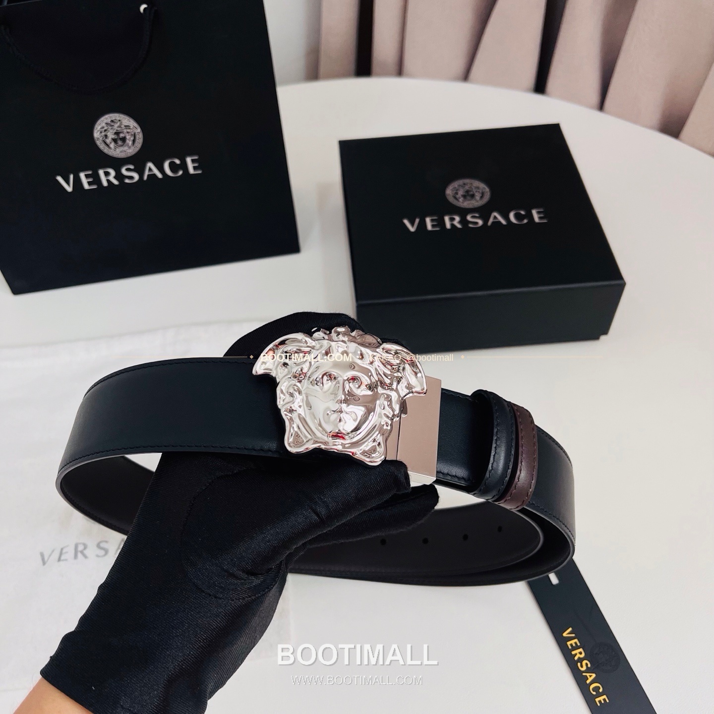 베르사체 카프스킨 메두사 리버서블 블랙 브라운 벨트 Versace Calfskin Medusa Reversible Black Brown Belt 4cm 4