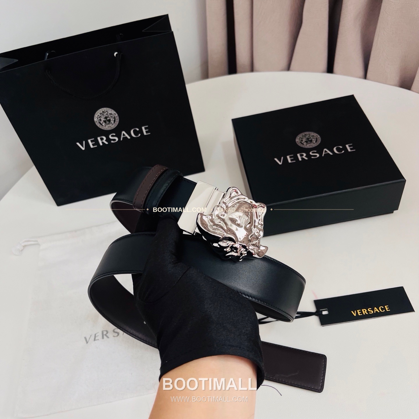 베르사체 카프스킨 메두사 리버서블 블랙 브라운 벨트 Versace Calfskin Medusa Reversible Black Brown Belt 4cm 5