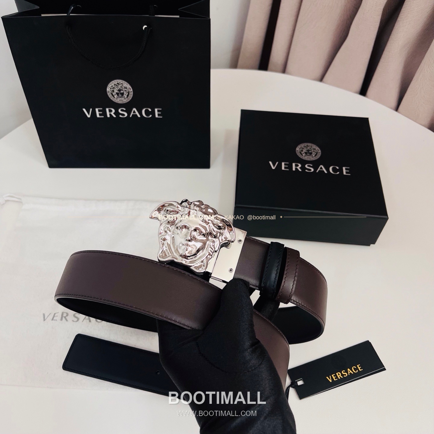 베르사체 카프스킨 메두사 리버서블 블랙 브라운 벨트 Versace Calfskin Medusa Reversible Black Brown Belt 4cm 6