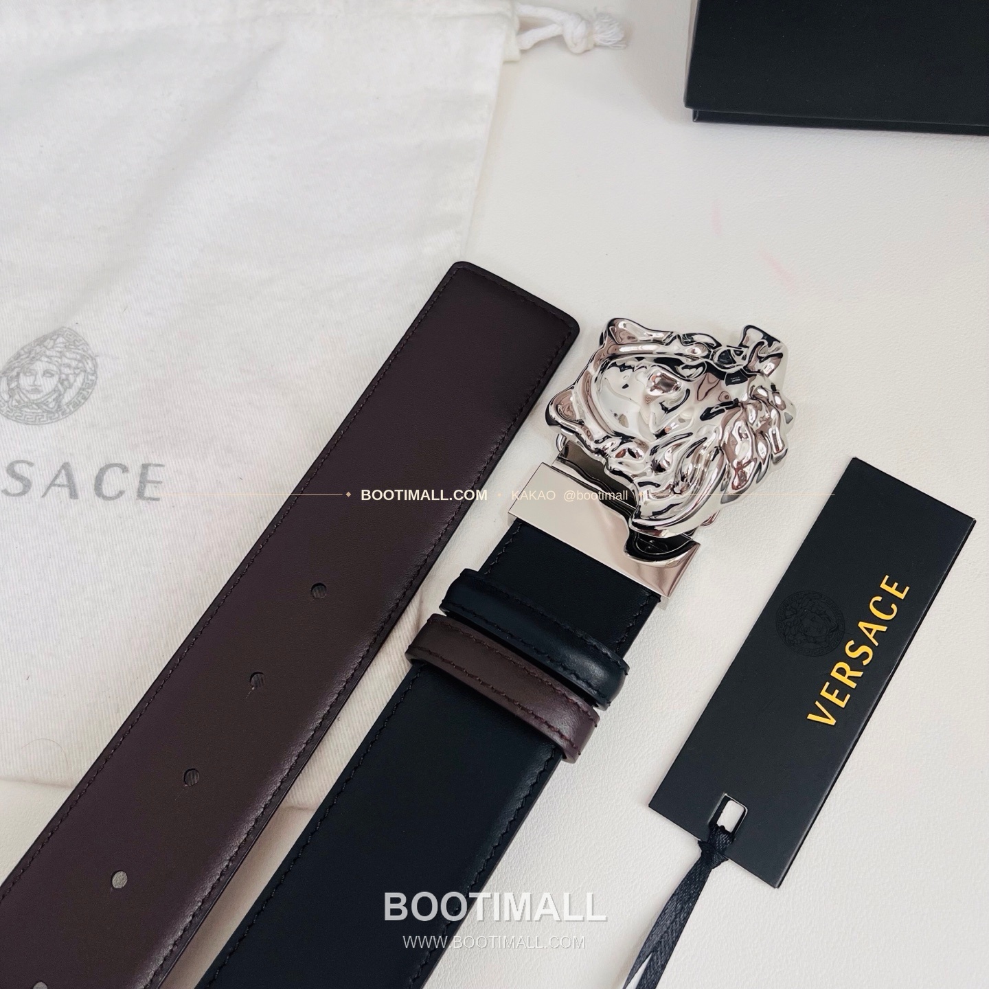 베르사체 카프스킨 메두사 리버서블 블랙 브라운 벨트 Versace Calfskin Medusa Reversible Black Brown Belt 4cm 9