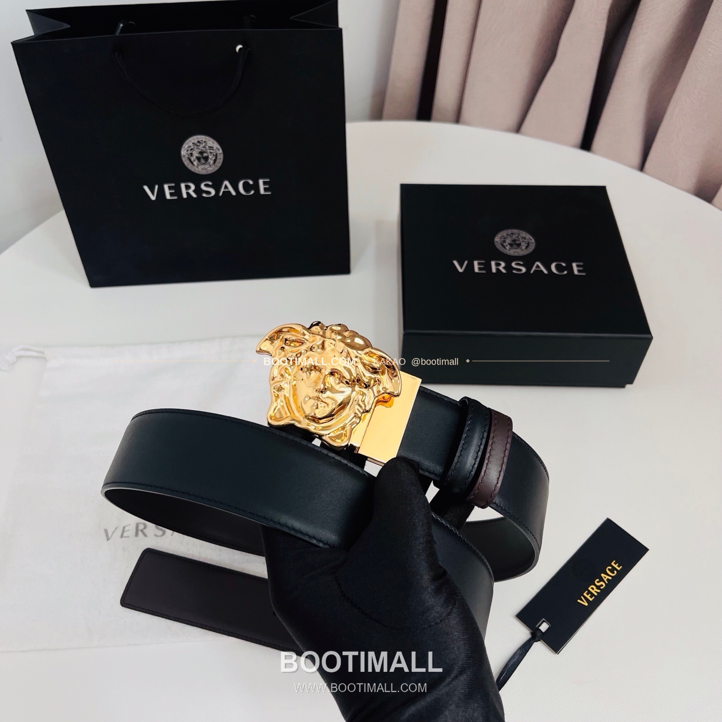 베르사체 카프스킨 메두사 리버서블 블랙 브라운 벨트 Versace Calfskin Medusa Reversible Black Brown Belt 4cm 3