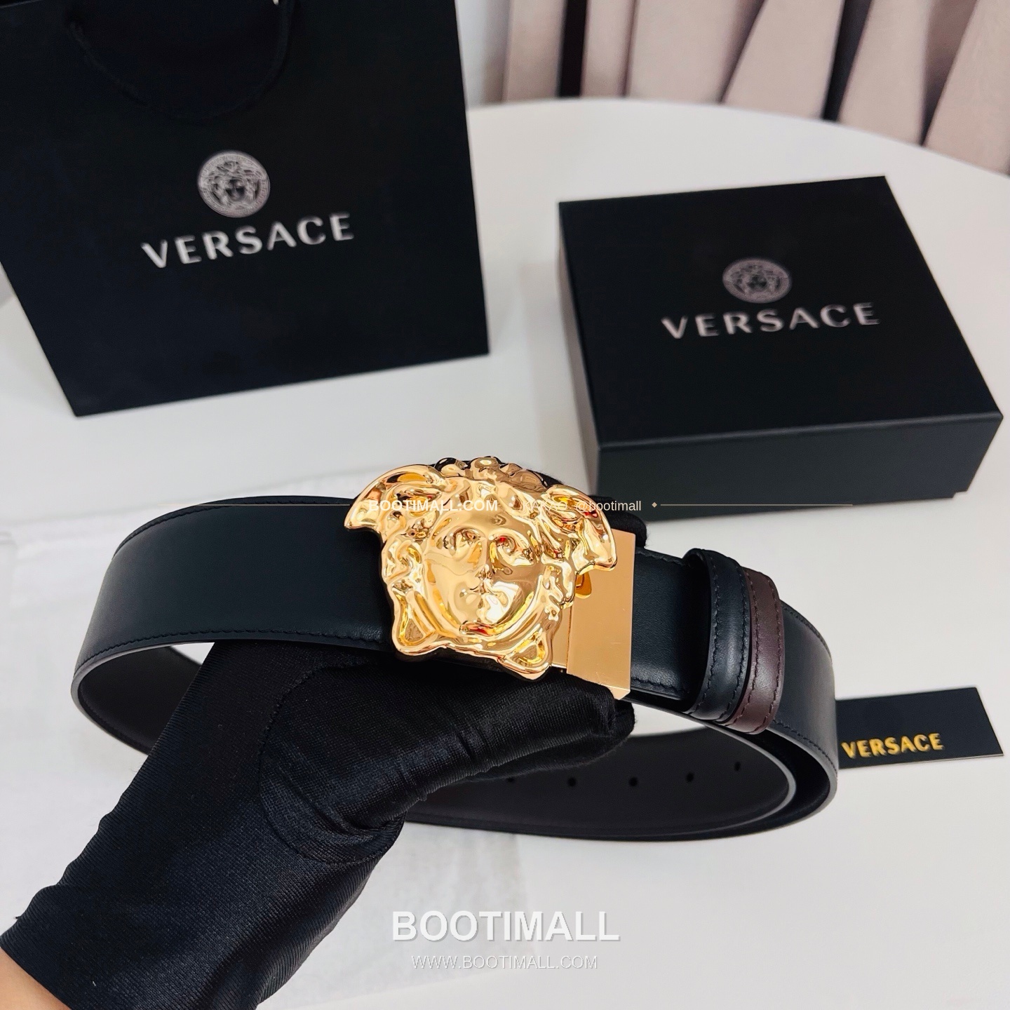 베르사체 카프스킨 메두사 리버서블 블랙 브라운 벨트 Versace Calfskin Medusa Reversible Black Brown Belt 4cm 5