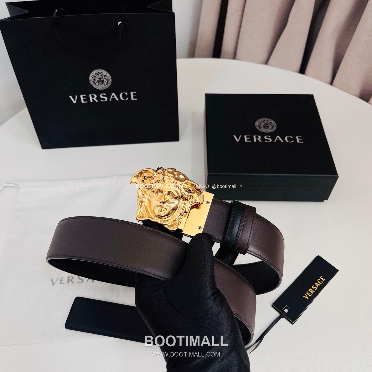 베르사체 카프스킨 메두사 리버서블 블랙 브라운 벨트 Versace Calfskin Medusa Reversible Black Brown Belt 4cm 8