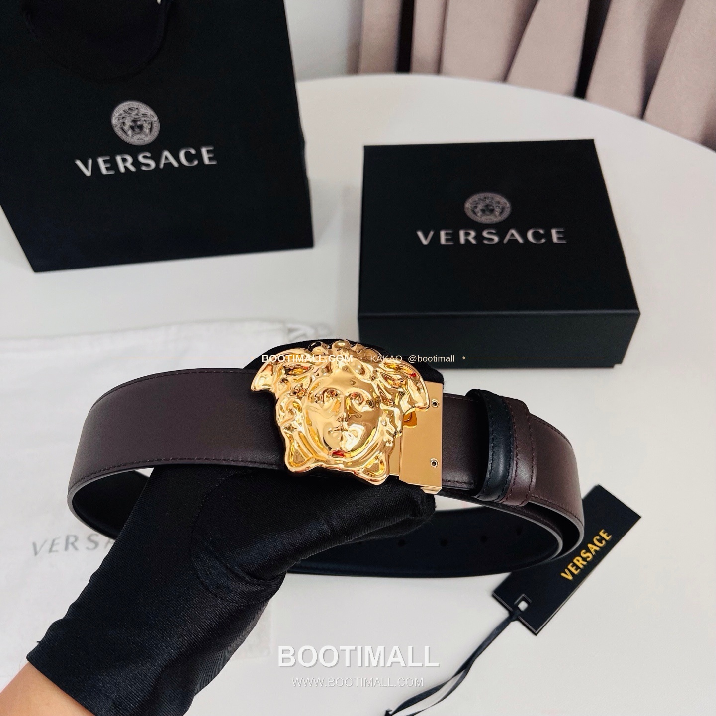 베르사체 카프스킨 메두사 리버서블 블랙 브라운 벨트 Versace Calfskin Medusa Reversible Black Brown Belt 4cm 9