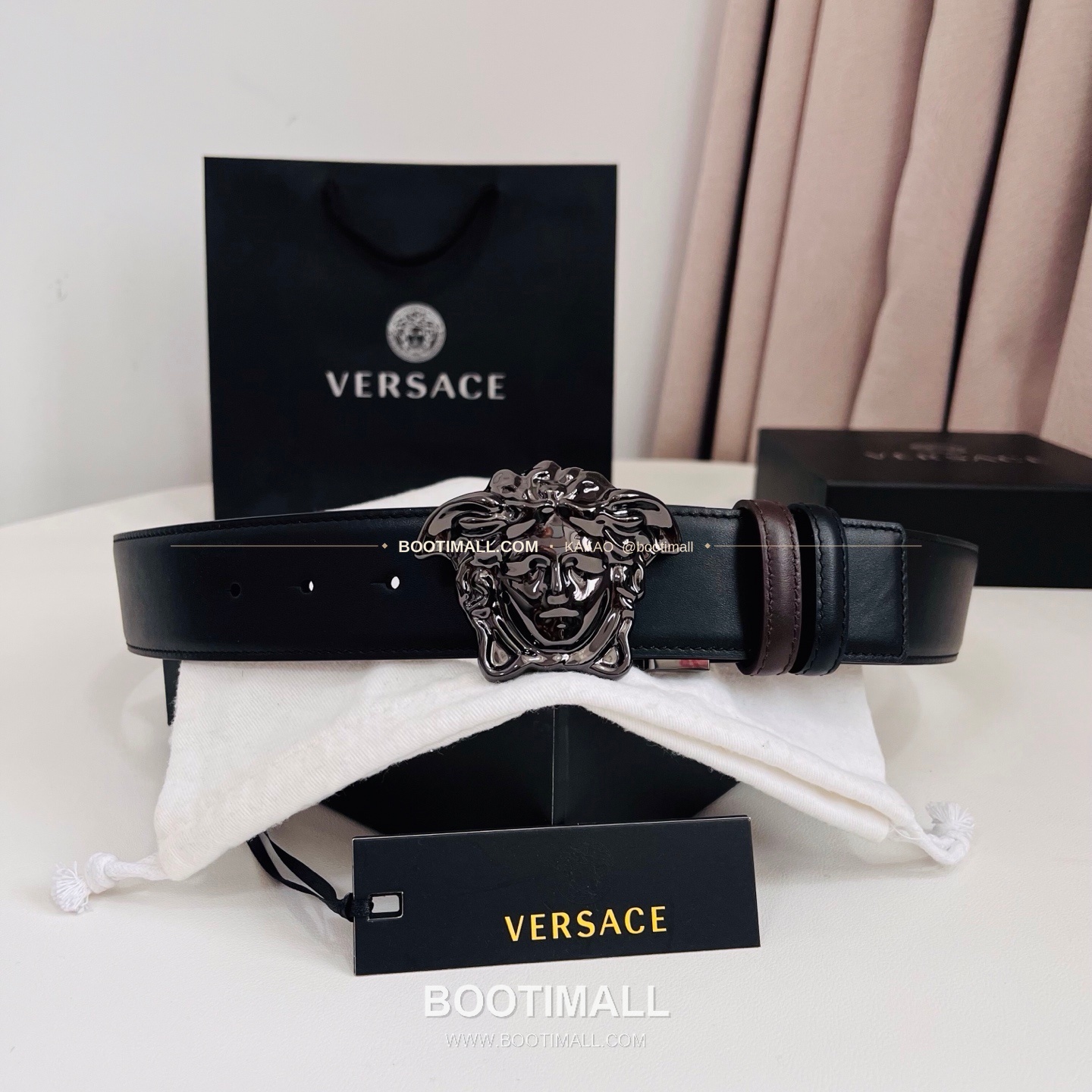 베르사체 카프스킨 메두사 리버서블 블랙 브라운 벨트 Versace Calfskin Medusa Reversible Black Brown Belt 4cm 1