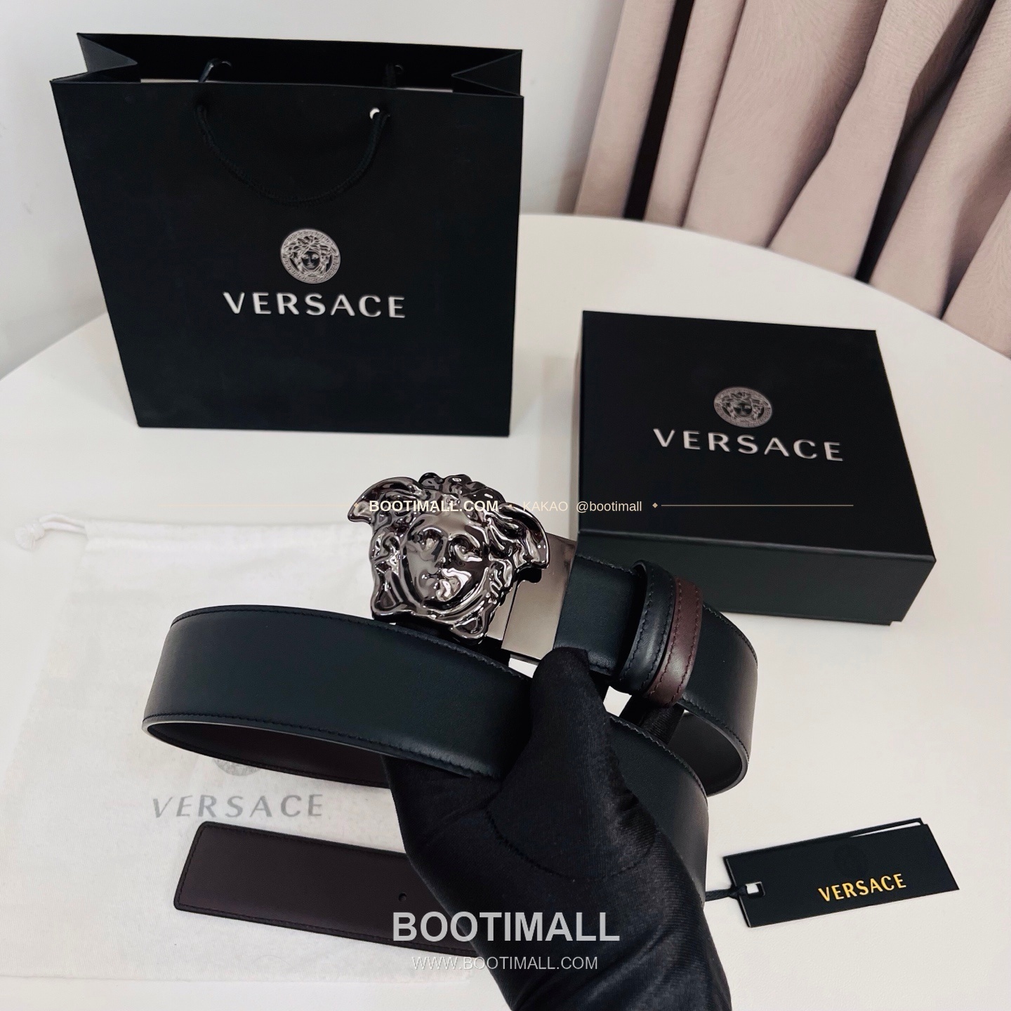 베르사체 카프스킨 메두사 리버서블 블랙 브라운 벨트 Versace Calfskin Medusa Reversible Black Brown Belt 4cm 3