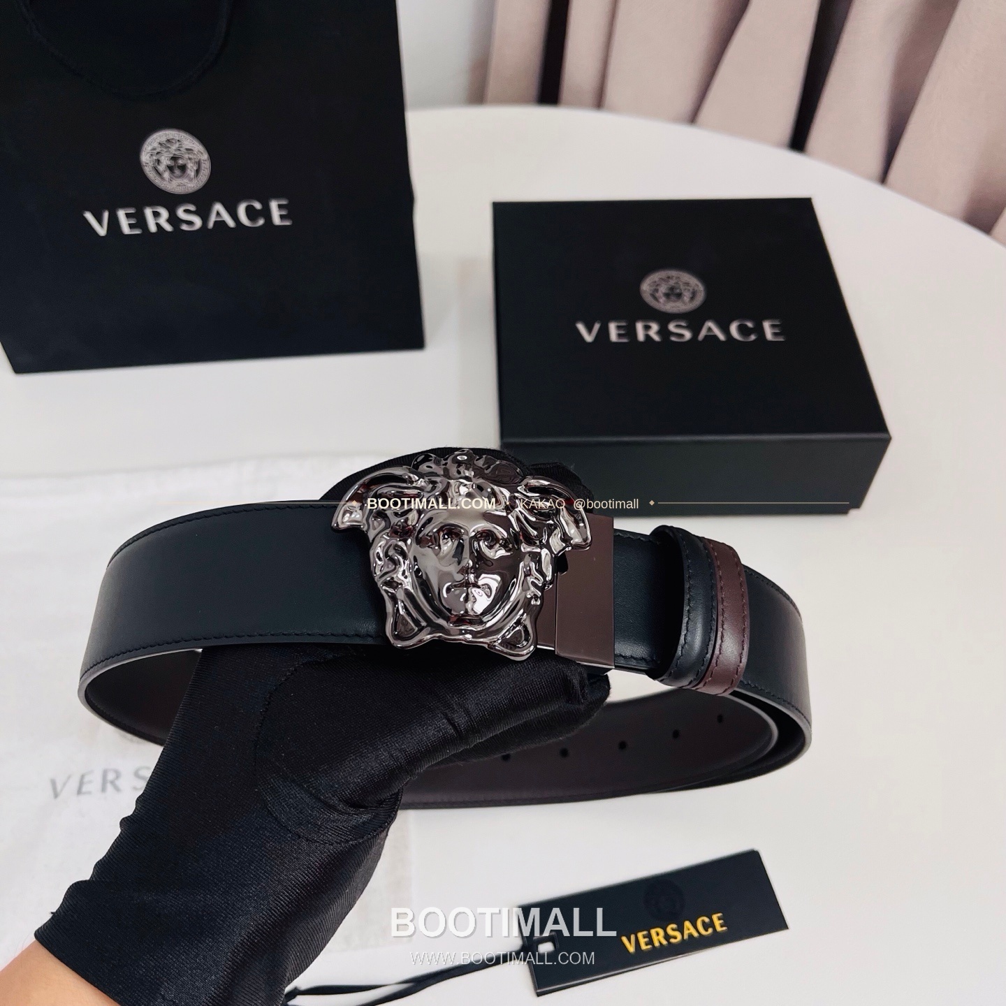 베르사체 카프스킨 메두사 리버서블 블랙 브라운 벨트 Versace Calfskin Medusa Reversible Black Brown Belt 4cm 4