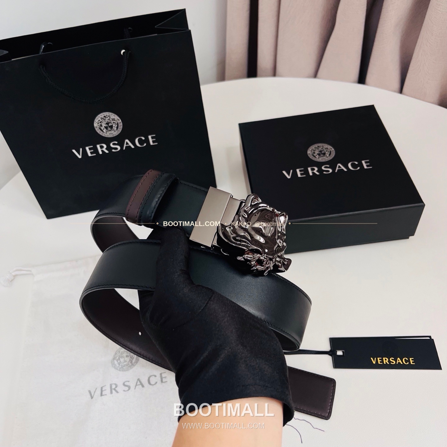 베르사체 카프스킨 메두사 리버서블 블랙 브라운 벨트 Versace Calfskin Medusa Reversible Black Brown Belt 4cm 5