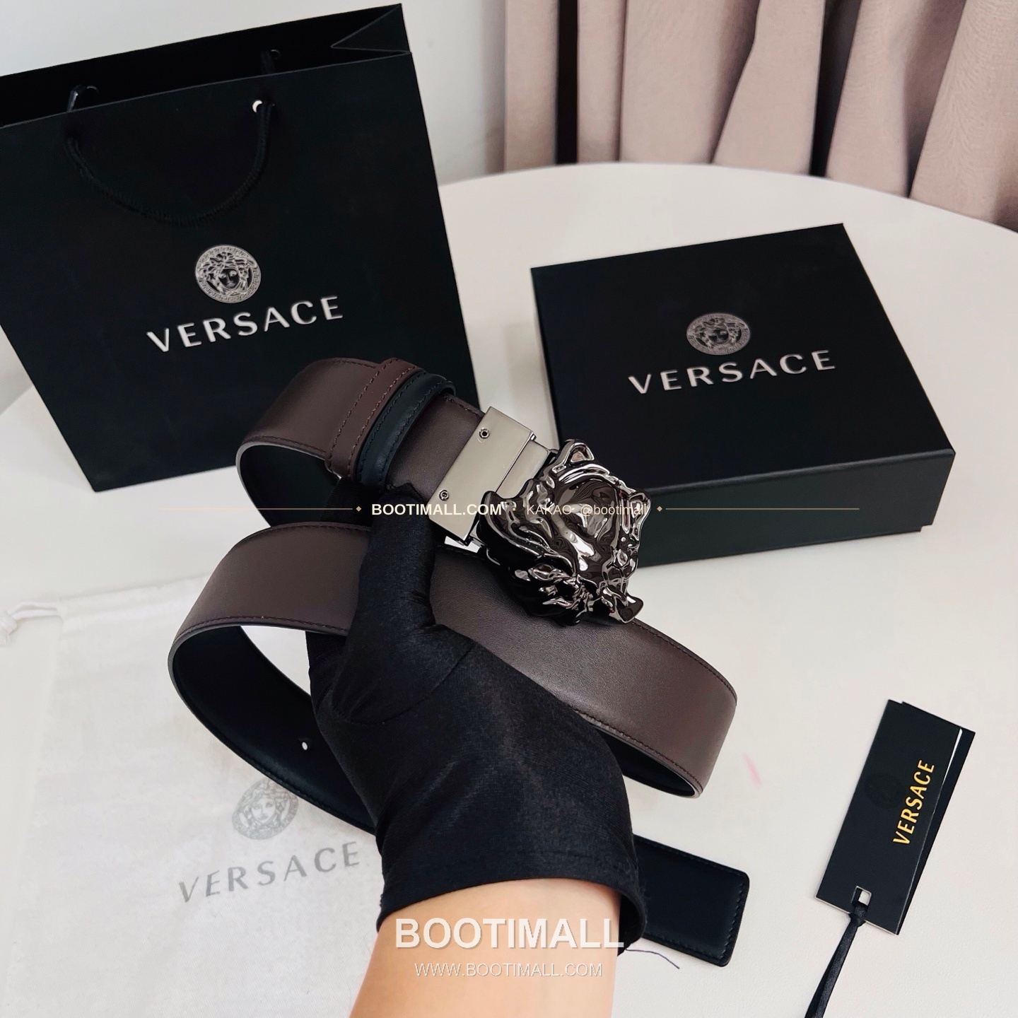 베르사체 카프스킨 메두사 리버서블 블랙 브라운 벨트 Versace Calfskin Medusa Reversible Black Brown Belt 4cm 6