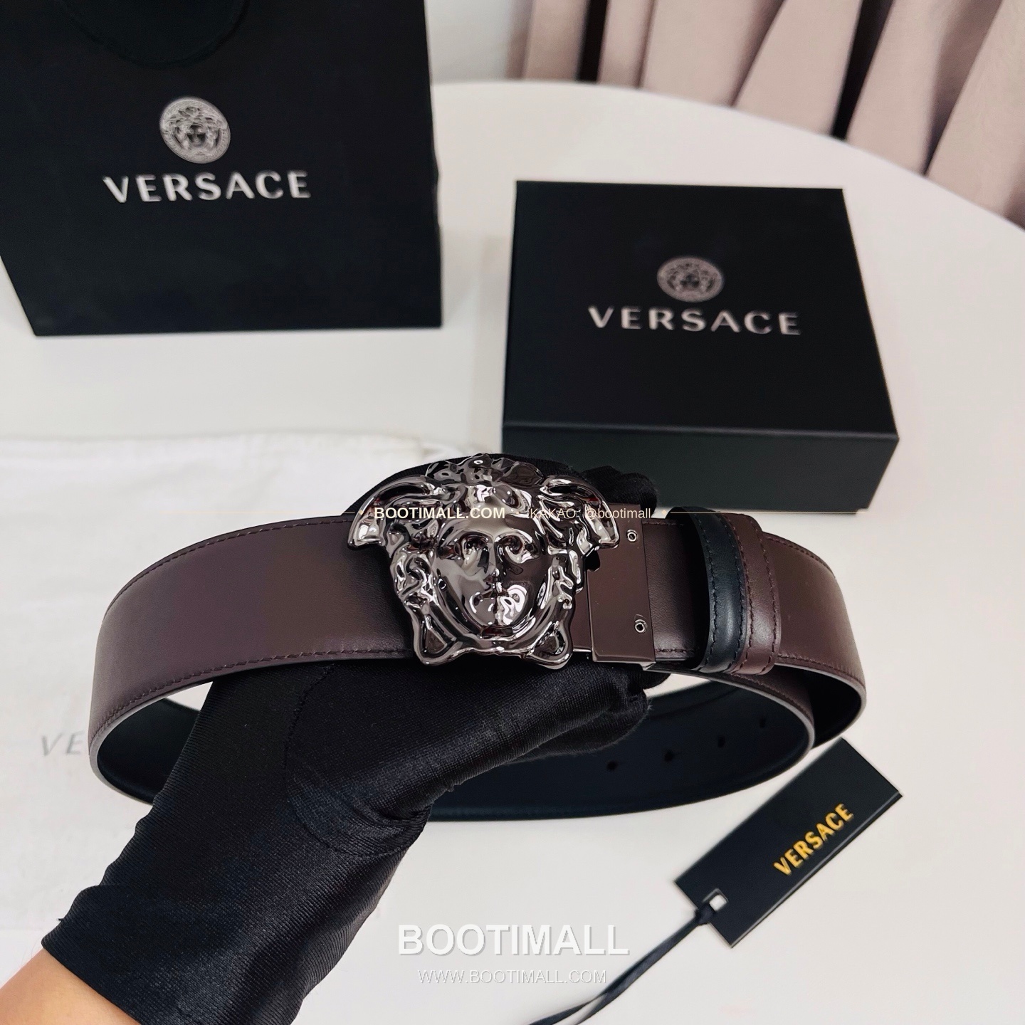 베르사체 카프스킨 메두사 리버서블 블랙 브라운 벨트 Versace Calfskin Medusa Reversible Black Brown Belt 4cm 7