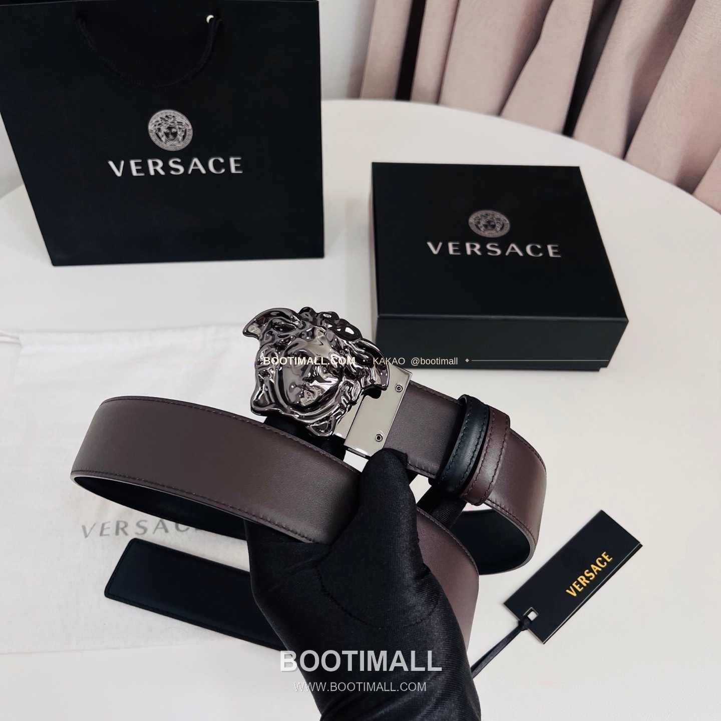 베르사체 카프스킨 메두사 리버서블 블랙 브라운 벨트 Versace Calfskin Medusa Reversible Black Brown Belt 4cm 8