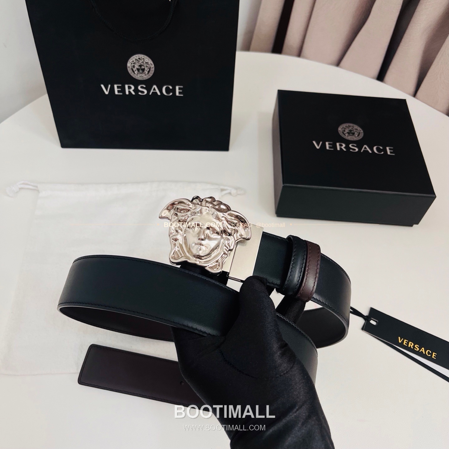 베르사체 카프스킨 메두사 리버서블 블랙 브라운 벨트 Versace Calfskin Medusa Reversible Black Brown Belt 4cm 3