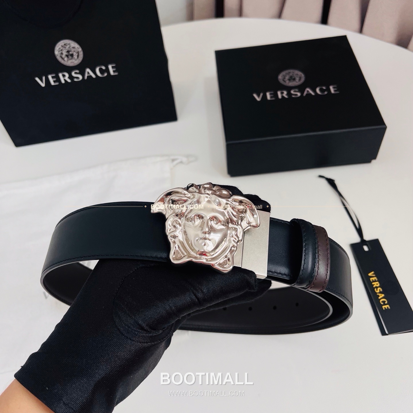 베르사체 카프스킨 메두사 리버서블 블랙 브라운 벨트 Versace Calfskin Medusa Reversible Black Brown Belt 4cm 4
