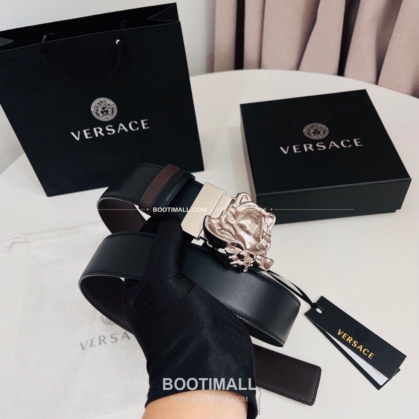 베르사체 카프스킨 메두사 리버서블 블랙 브라운 벨트 Versace Calfskin Medusa Reversible Black Brown Belt 4cm 5