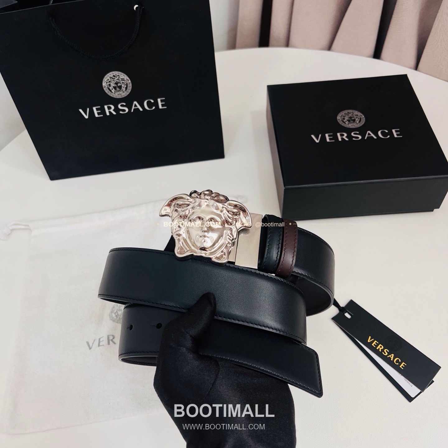 베르사체 카프스킨 메두사 리버서블 블랙 브라운 벨트 Versace Calfskin Medusa Reversible Black Brown Belt 4cm 6