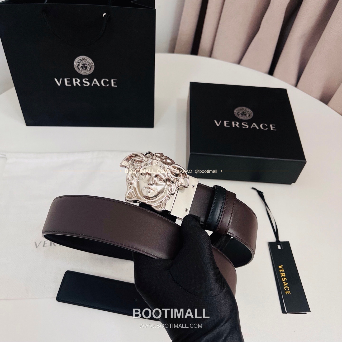 베르사체 카프스킨 메두사 리버서블 블랙 브라운 벨트 Versace Calfskin Medusa Reversible Black Brown Belt 4cm 7