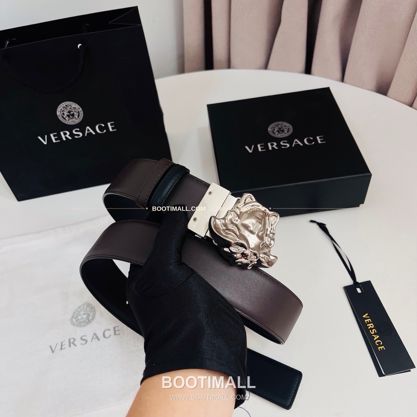 베르사체 카프스킨 메두사 리버서블 블랙 브라운 벨트 Versace Calfskin Medusa Reversible Black Brown Belt 4cm 9