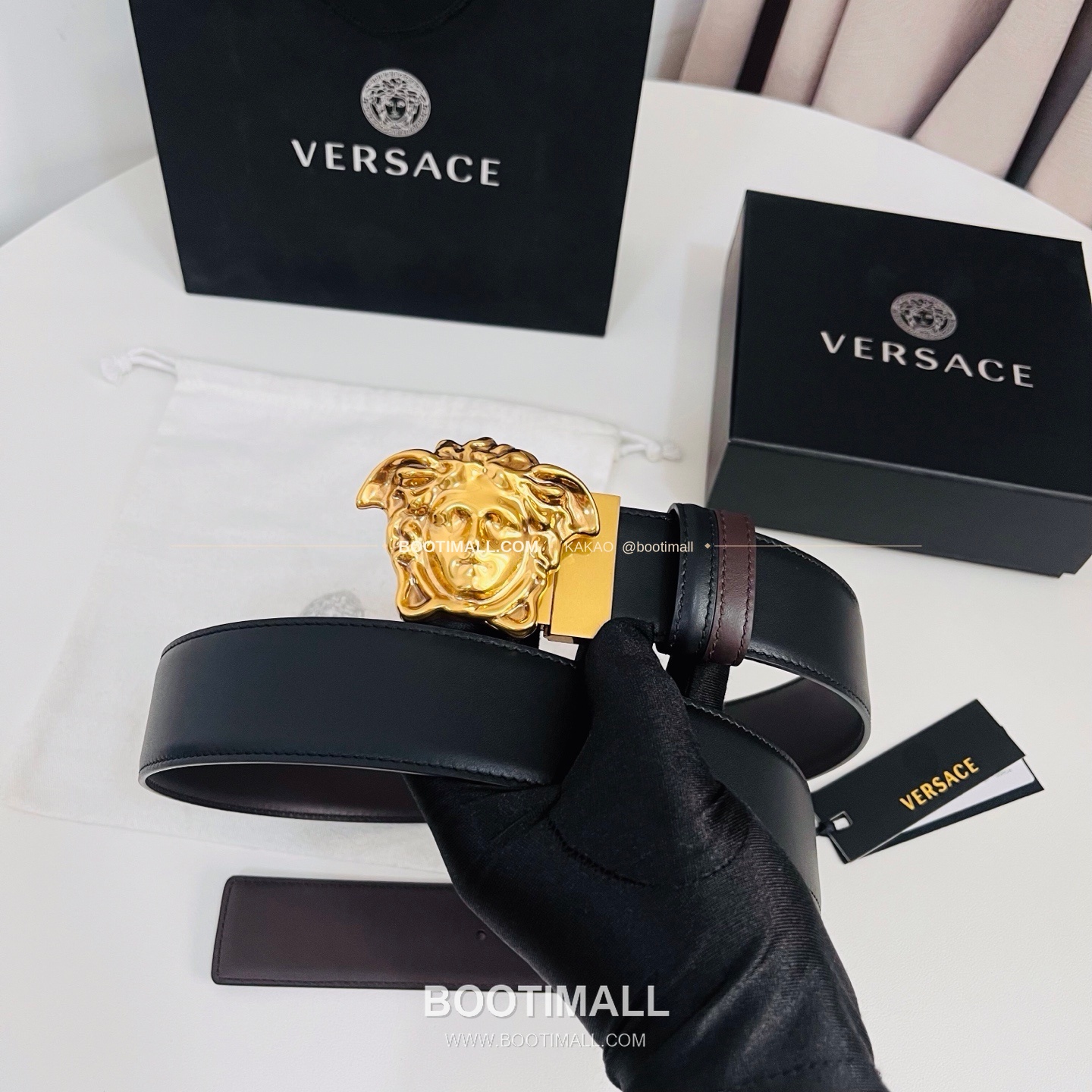 베르사체 카프스킨 메두사 리버서블 블랙 브라운 벨트 Versace Calfskin Medusa Reversible Black Brown Belt 4cm 3