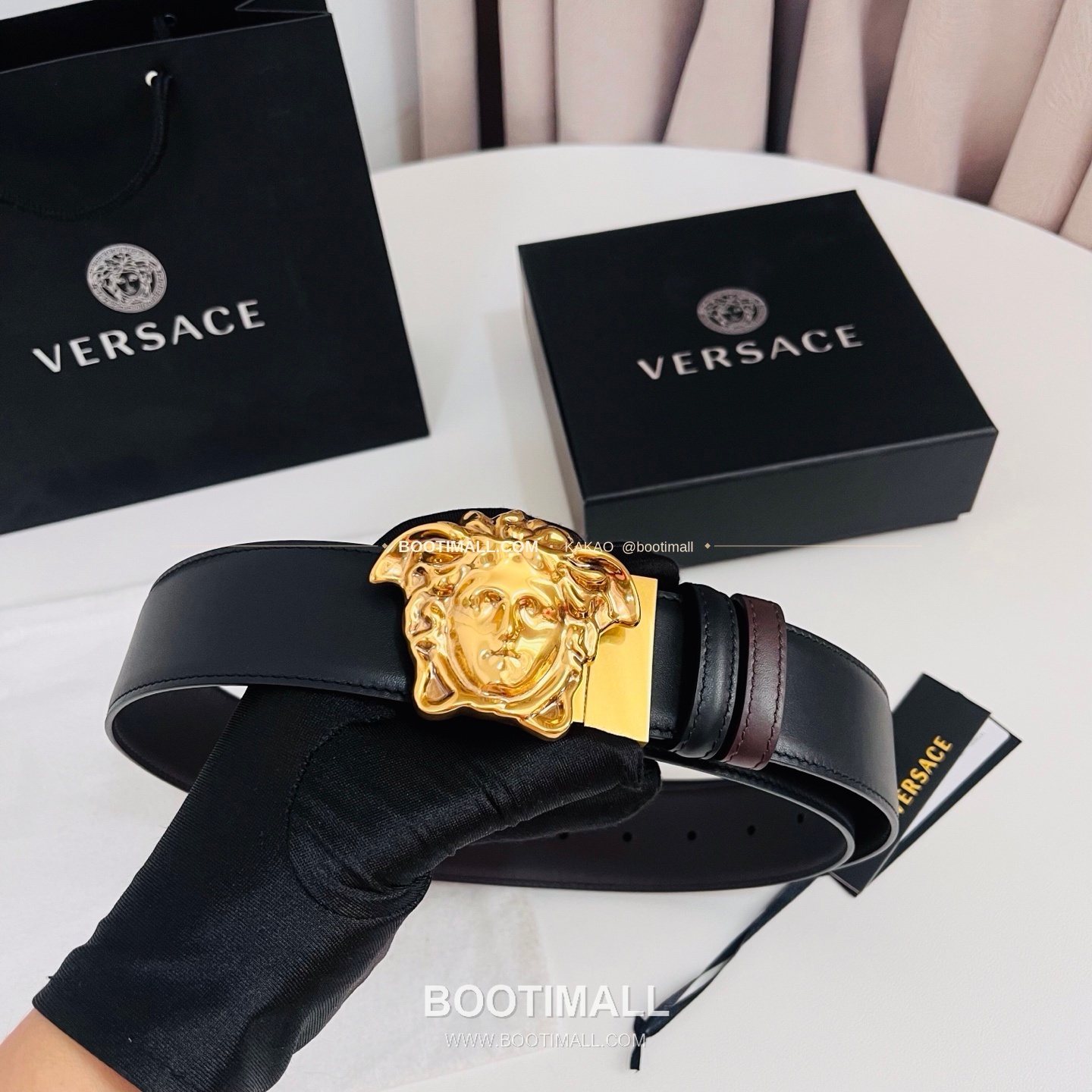 베르사체 카프스킨 메두사 리버서블 블랙 브라운 벨트 Versace Calfskin Medusa Reversible Black Brown Belt 4cm 6