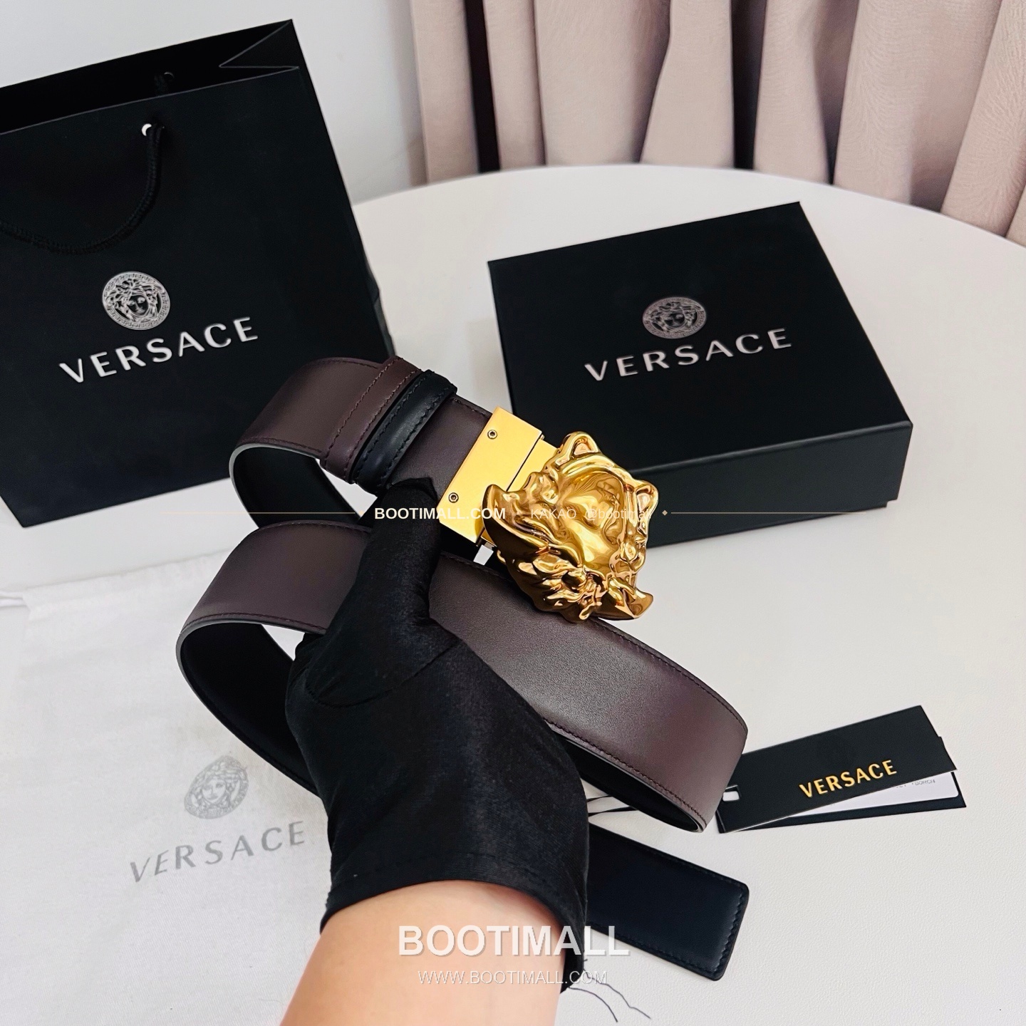 베르사체 카프스킨 메두사 리버서블 블랙 브라운 벨트 Versace Calfskin Medusa Reversible Black Brown Belt 4cm 7