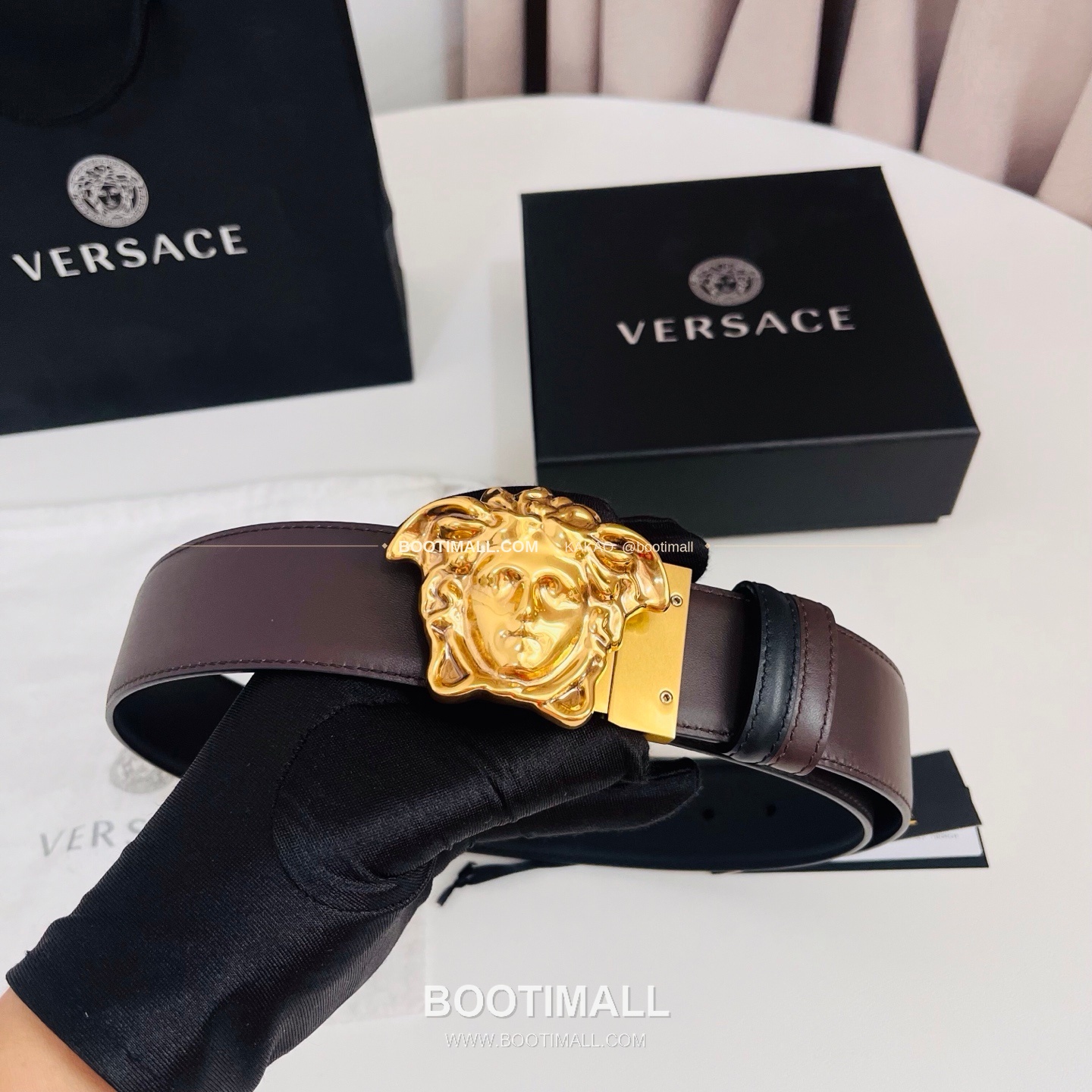베르사체 카프스킨 메두사 리버서블 블랙 브라운 벨트 Versace Calfskin Medusa Reversible Black Brown Belt 4cm 8