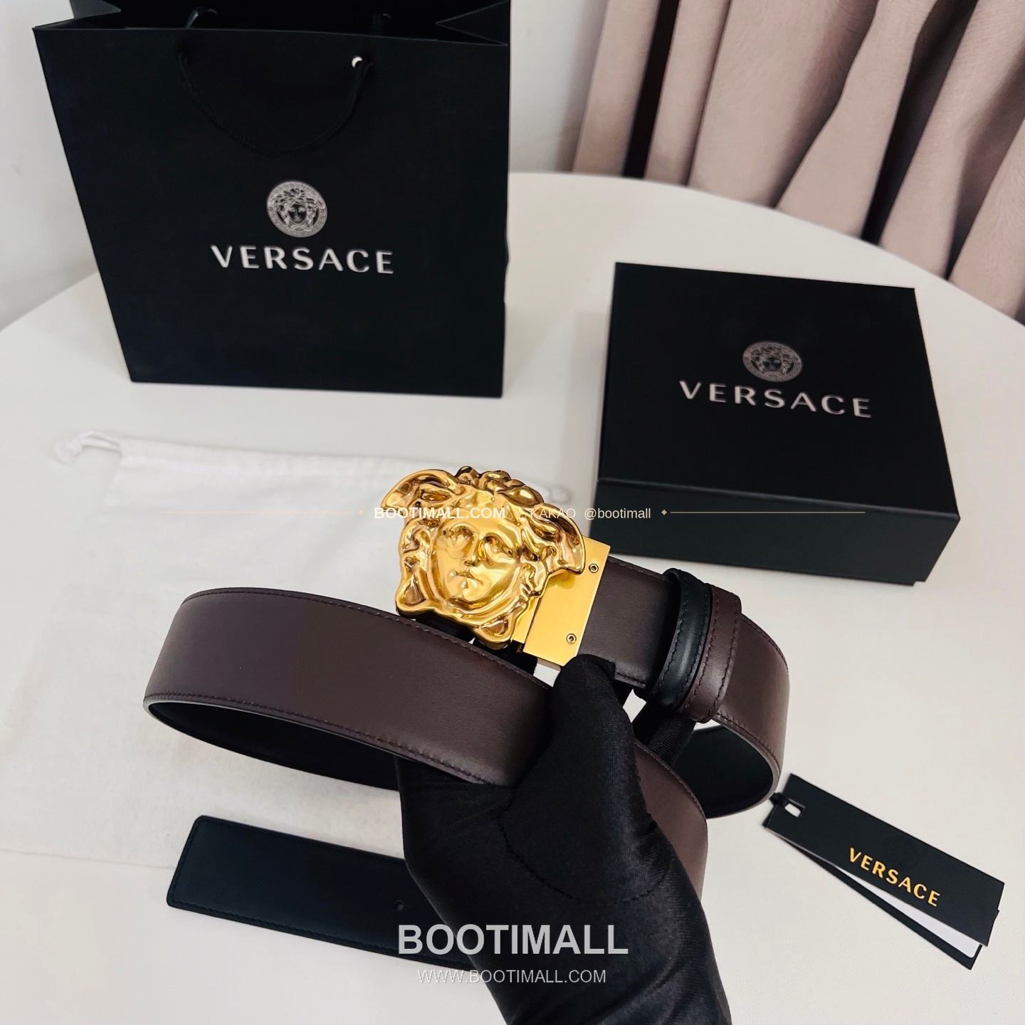 베르사체 카프스킨 메두사 리버서블 블랙 브라운 벨트 Versace Calfskin Medusa Reversible Black Brown Belt 4cm 9