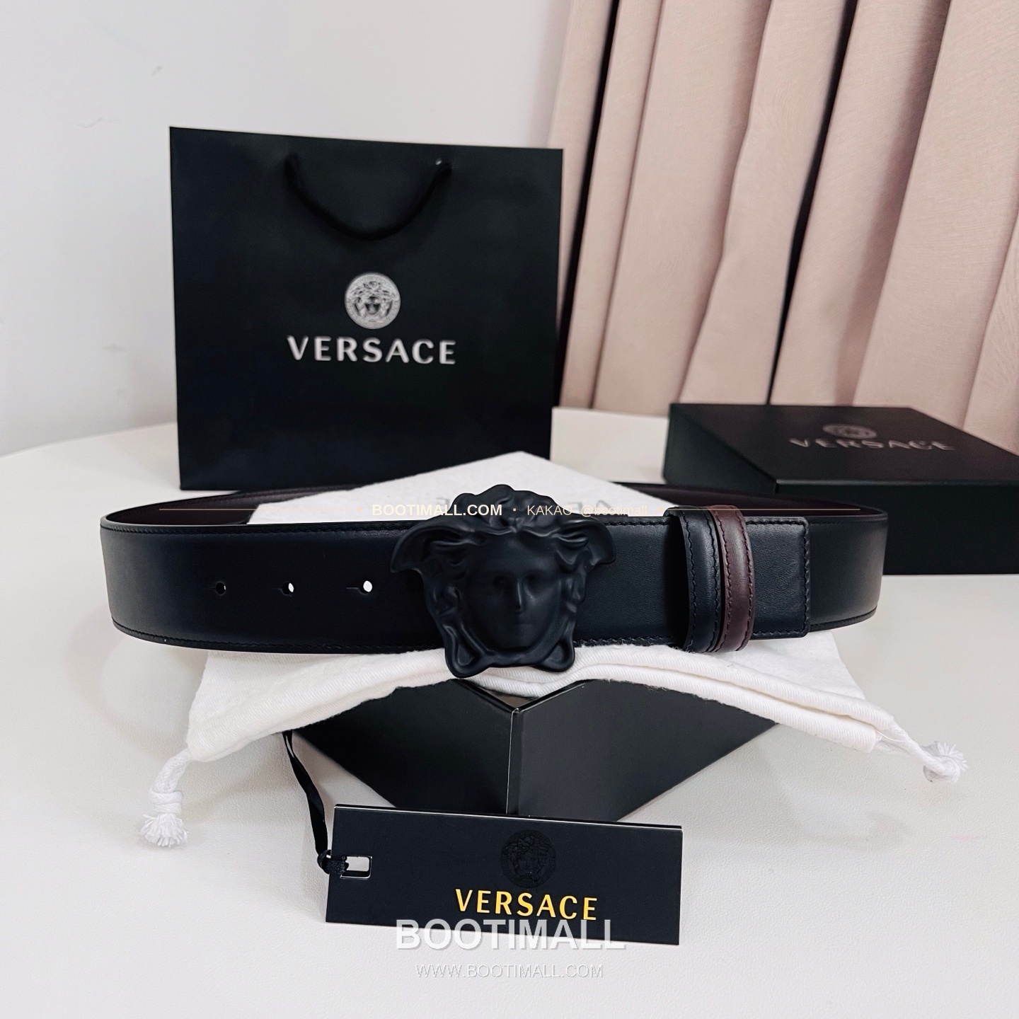베르사체 카프스킨 메두사 리버서블 블랙 브라운 벨트 Versace Calfskin Medusa Reversible Black Brown Belt 4cm 1