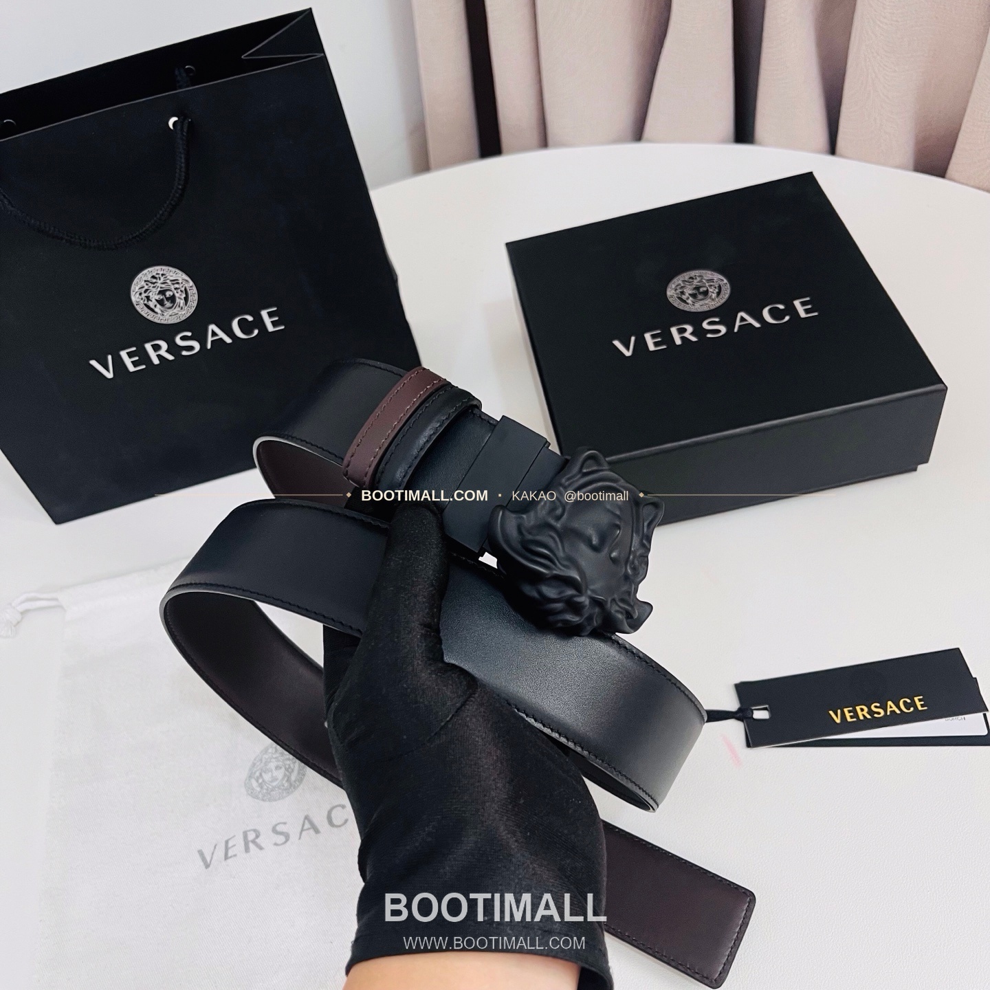 베르사체 카프스킨 메두사 리버서블 블랙 브라운 벨트 Versace Calfskin Medusa Reversible Black Brown Belt 4cm 3