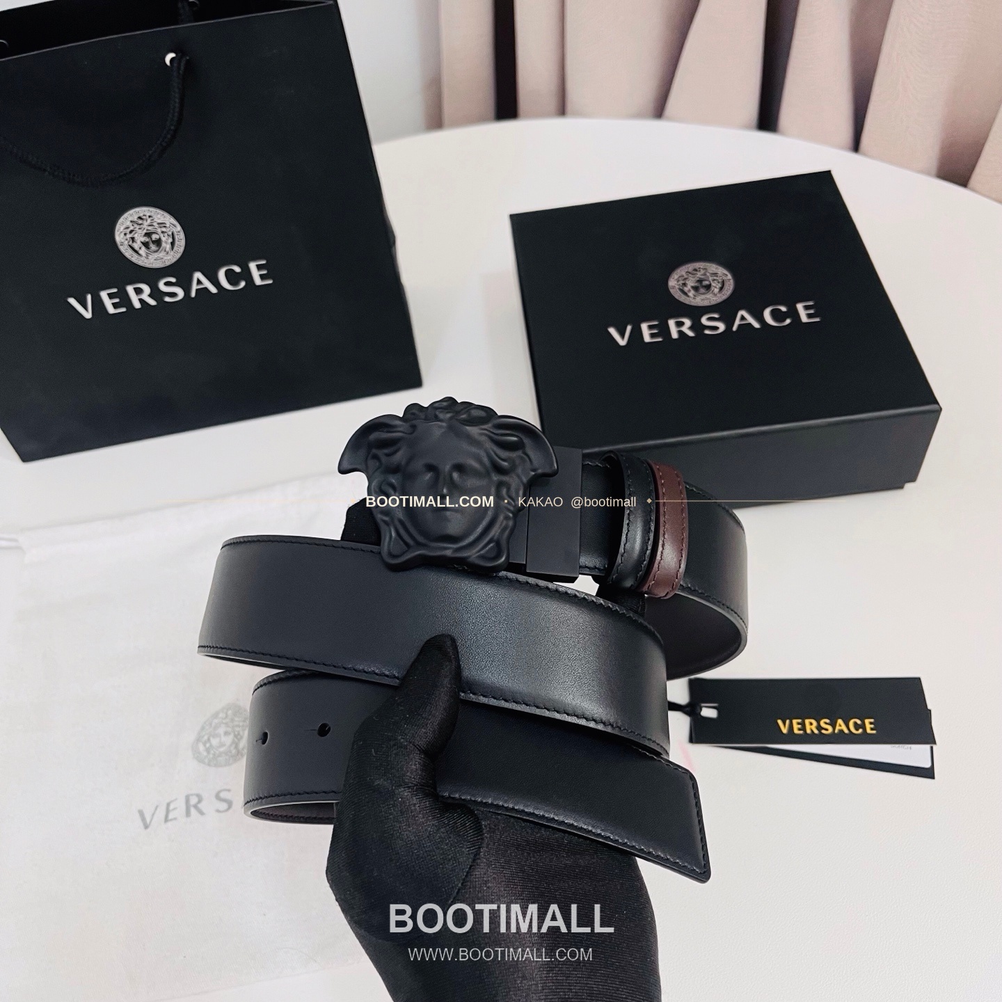 베르사체 카프스킨 메두사 리버서블 블랙 브라운 벨트 Versace Calfskin Medusa Reversible Black Brown Belt 4cm 4
