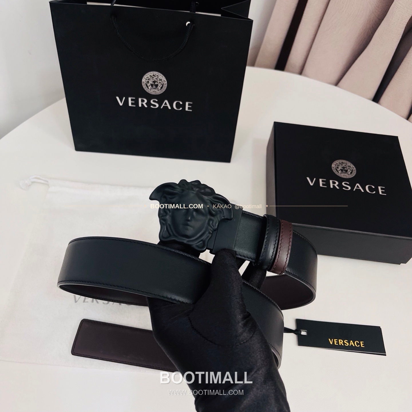 베르사체 카프스킨 메두사 리버서블 블랙 브라운 벨트 Versace Calfskin Medusa Reversible Black Brown Belt 4cm 5