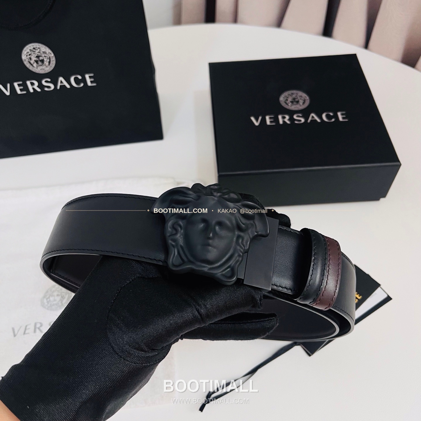 베르사체 카프스킨 메두사 리버서블 블랙 브라운 벨트 Versace Calfskin Medusa Reversible Black Brown Belt 4cm 6