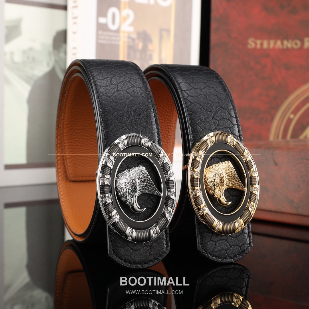 스테판 카프스킨 플레이트 버클 리버서블 벨트 Stephan Calfskin Plate Buckle Reversible Belt 3.8cm 1