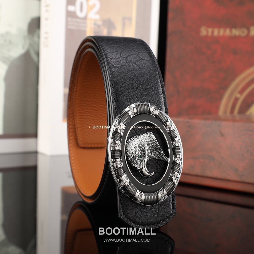 스테판 카프스킨 플레이트 버클 리버서블 벨트 Stephan Calfskin Plate Buckle Reversible Belt 3.8cm 2