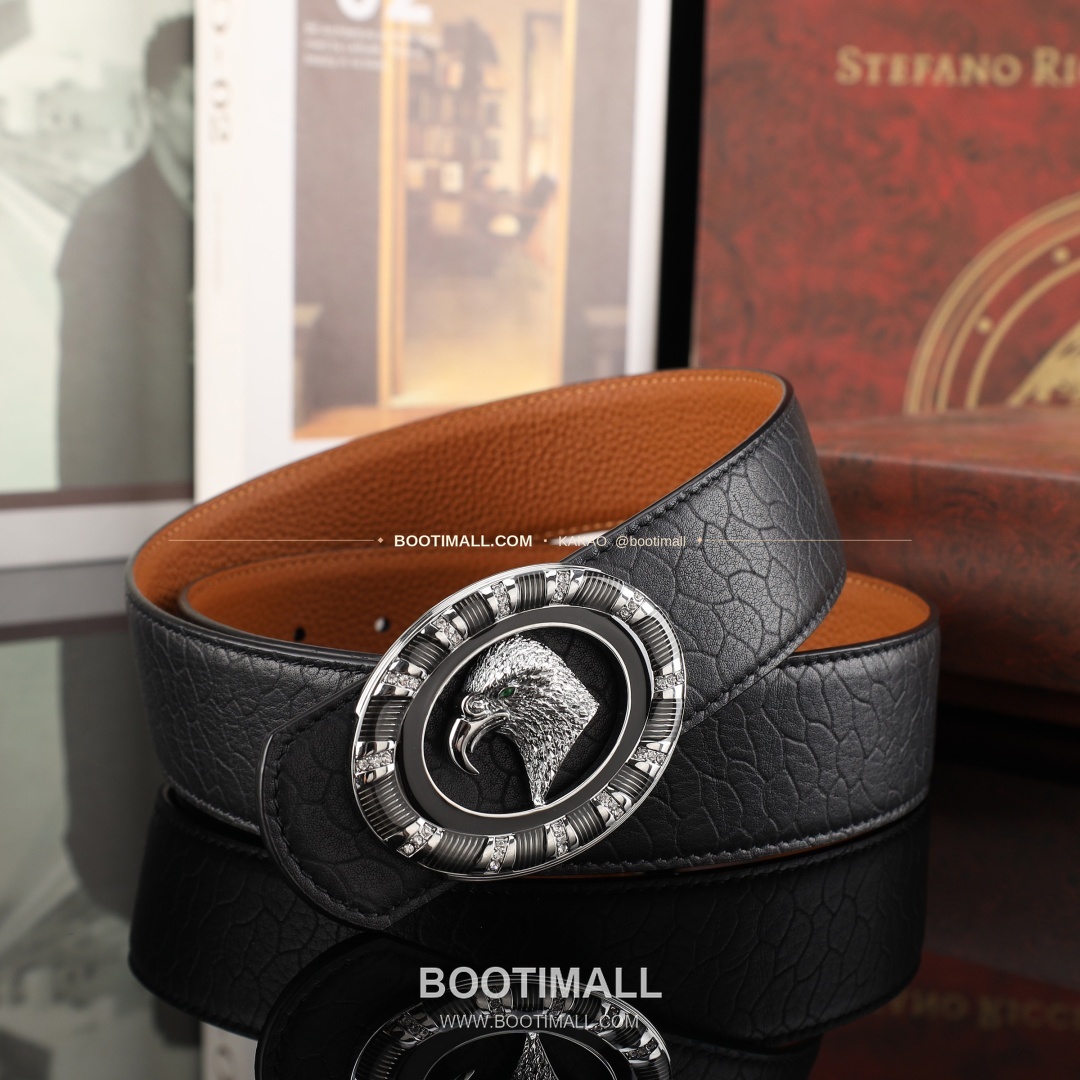 스테판 카프스킨 플레이트 버클 리버서블 벨트 Stephan Calfskin Plate Buckle Reversible Belt 3.8cm 3