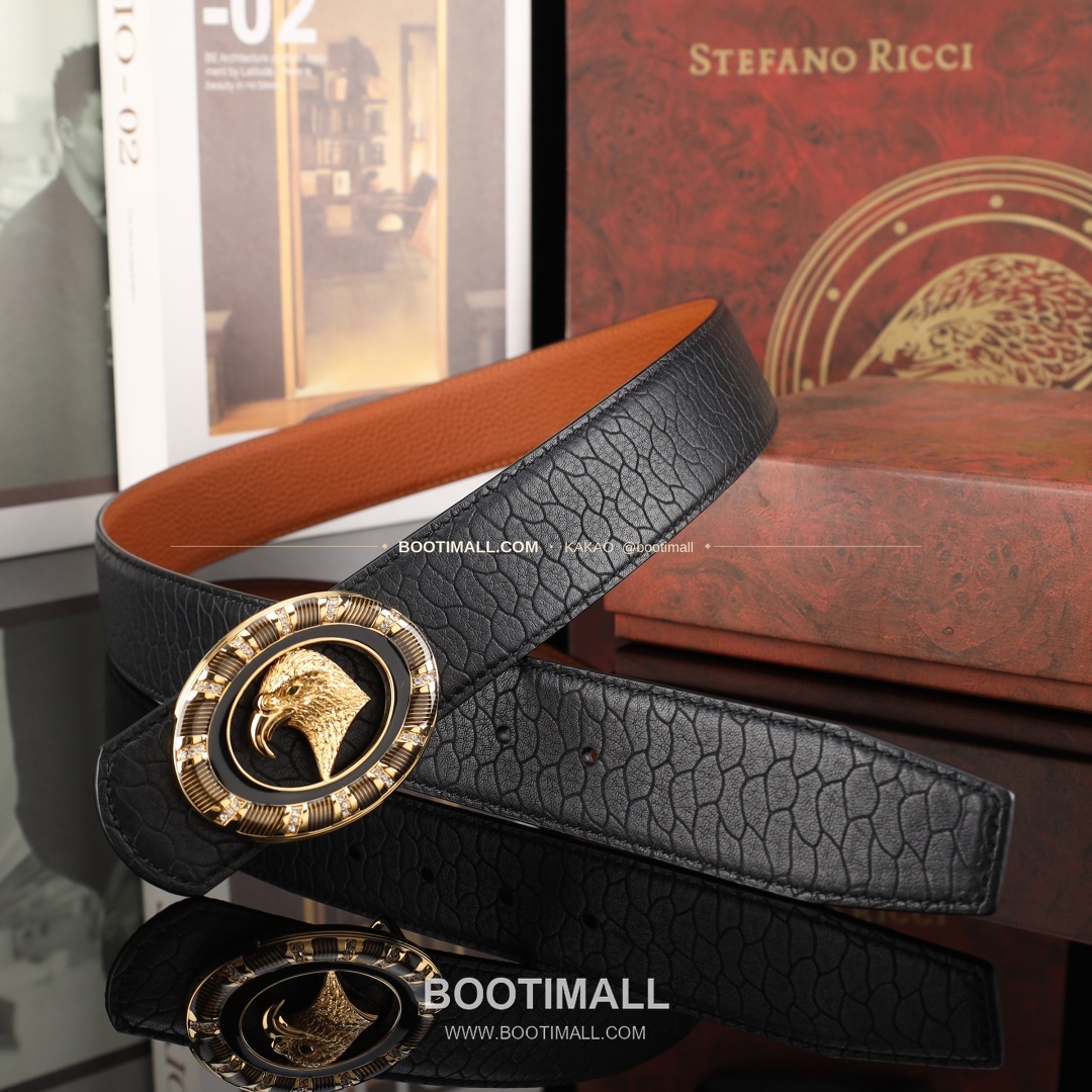 스테판 카프스킨 플레이트 버클 리버서블 벨트 Stephan Calfskin Plate Buckle Reversible Belt 3.8cm 8