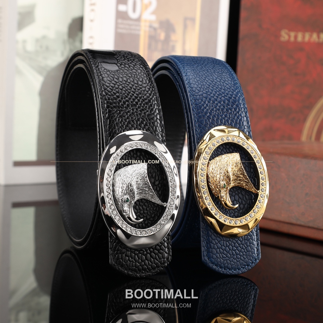 스테판 카프스킨 플레이트 버클 리버서블 벨트 Stephan Calfskin Plate Buckle Reversible Belt 3.8cm 1