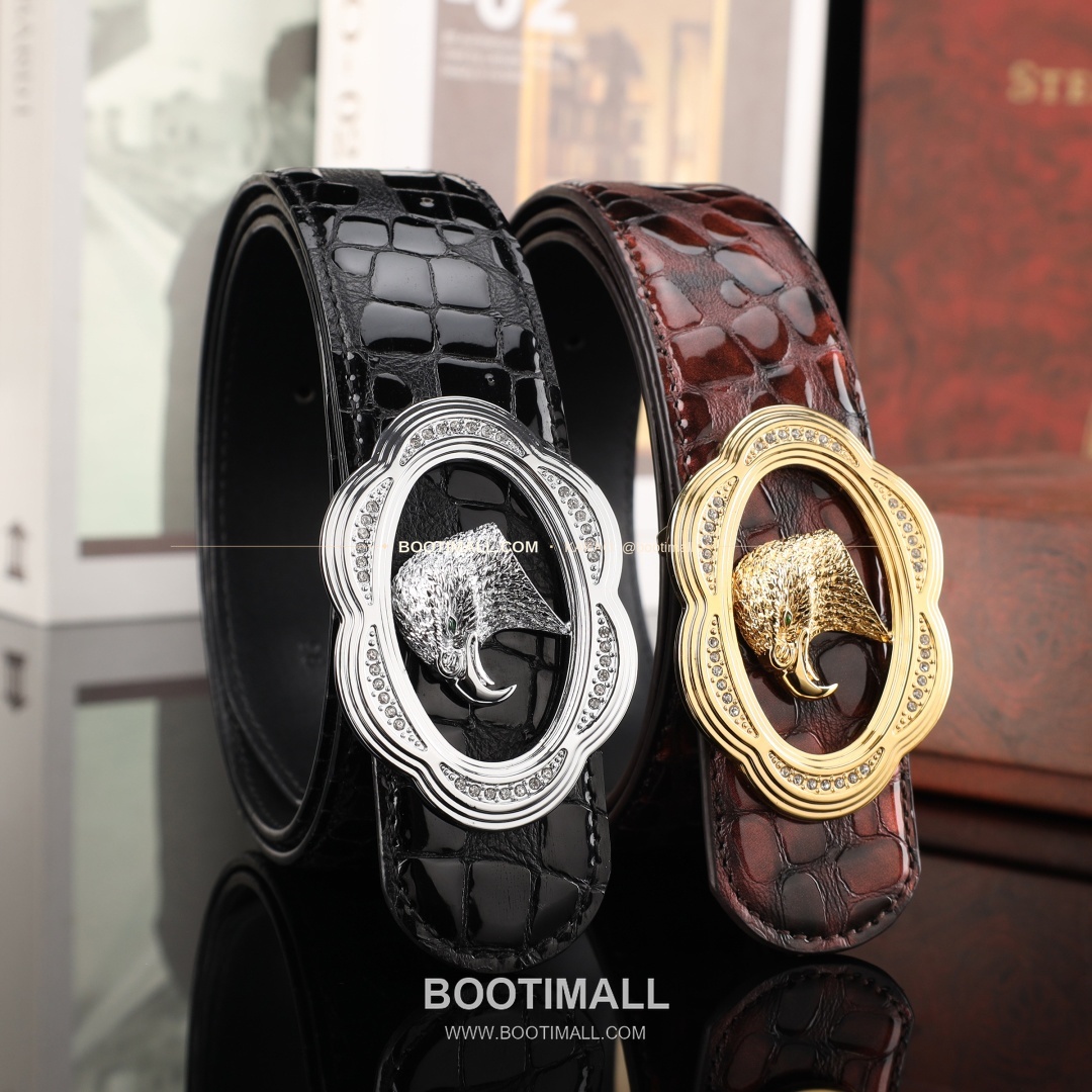 스테판 카프스킨 플레이트 버클 리버서블 벨트 Stephan Calfskin Plate Buckle Reversible Belt 3.8cm 1