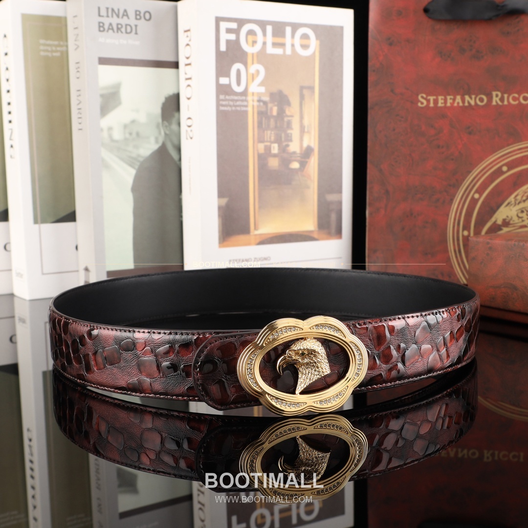 스테판 카프스킨 플레이트 버클 리버서블 벨트 Stephan Calfskin Plate Buckle Reversible Belt 3.8cm 9