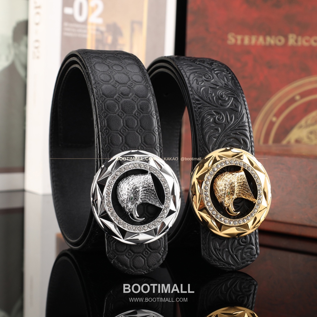 스테판 카프스킨 플레이트 버클 리버서블 벨트 Stephan Calfskin Plate Buckle Reversible Belt 3.8cm 1
