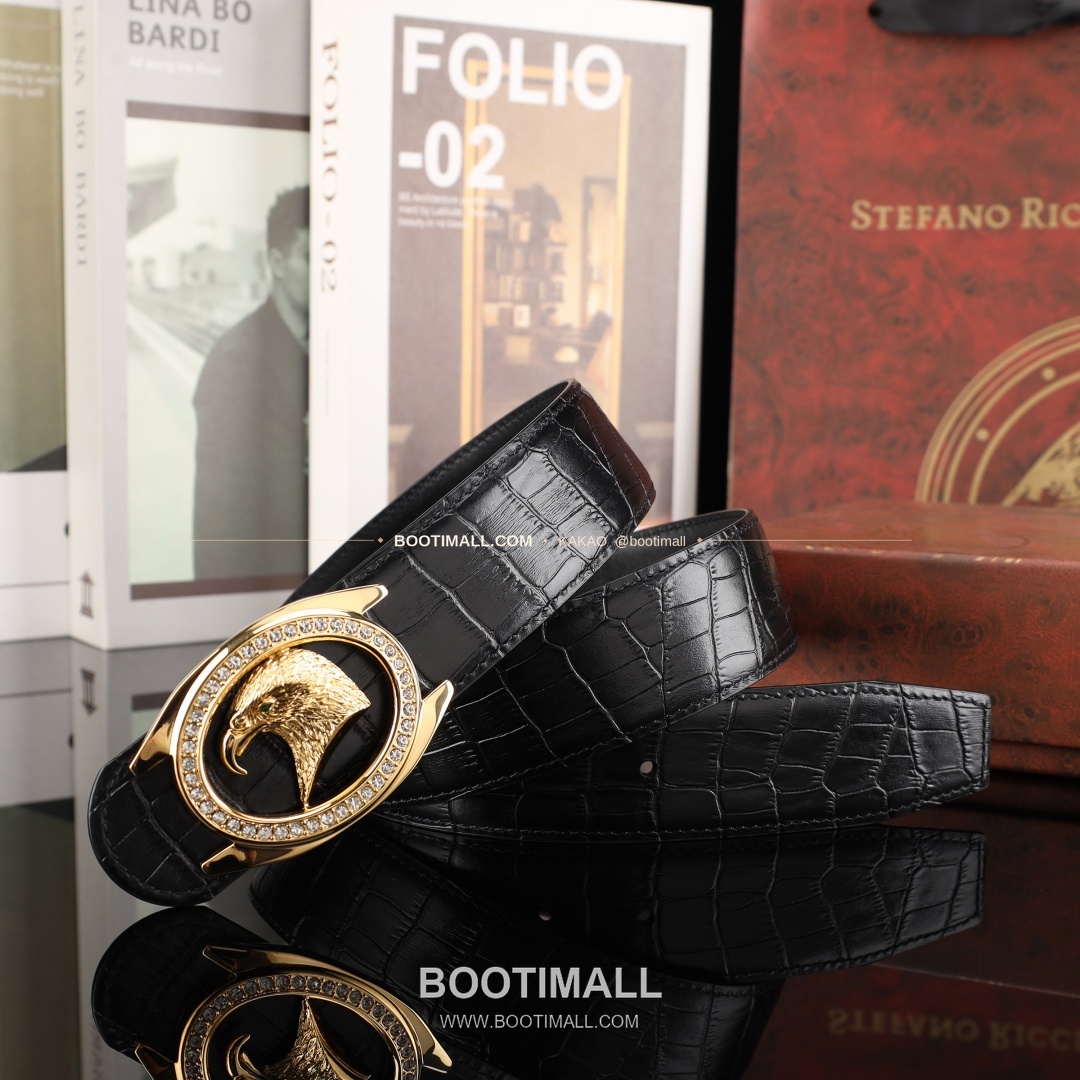 스테판 카프스킨 플레이트 버클 리버서블 벨트 Stephan Calfskin Plate Buckle Reversible Belt 3.8cm 6