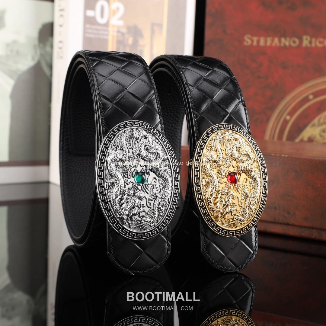 스테판 카프스킨 플레이트 버클 리버서블 벨트 Stephan Calfskin Plate Buckle Reversible Belt 3.8cm 1