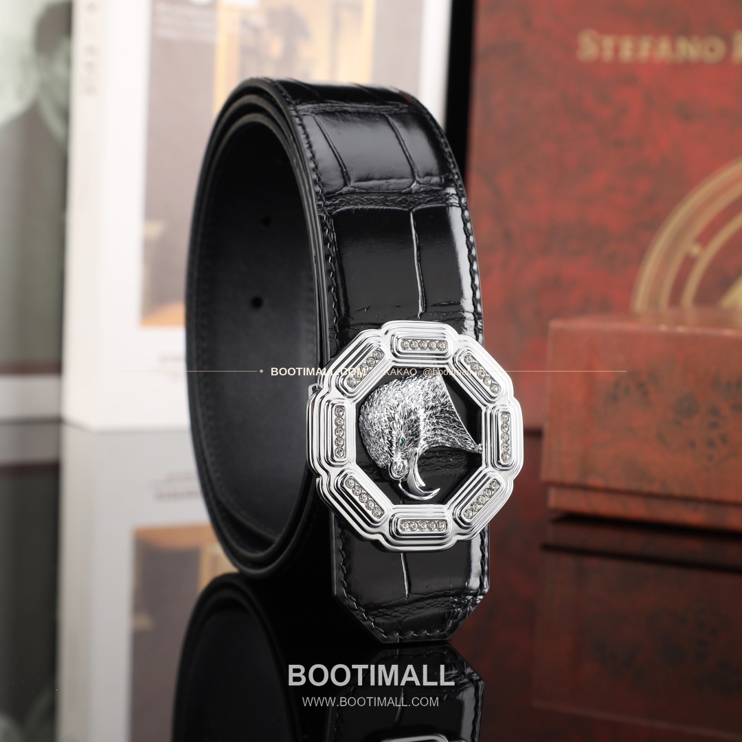 스테판 카프스킨 플레이트 버클 리버서블 벨트 Stephan Calfskin Plate Buckle Reversible Belt 3.8cm 2