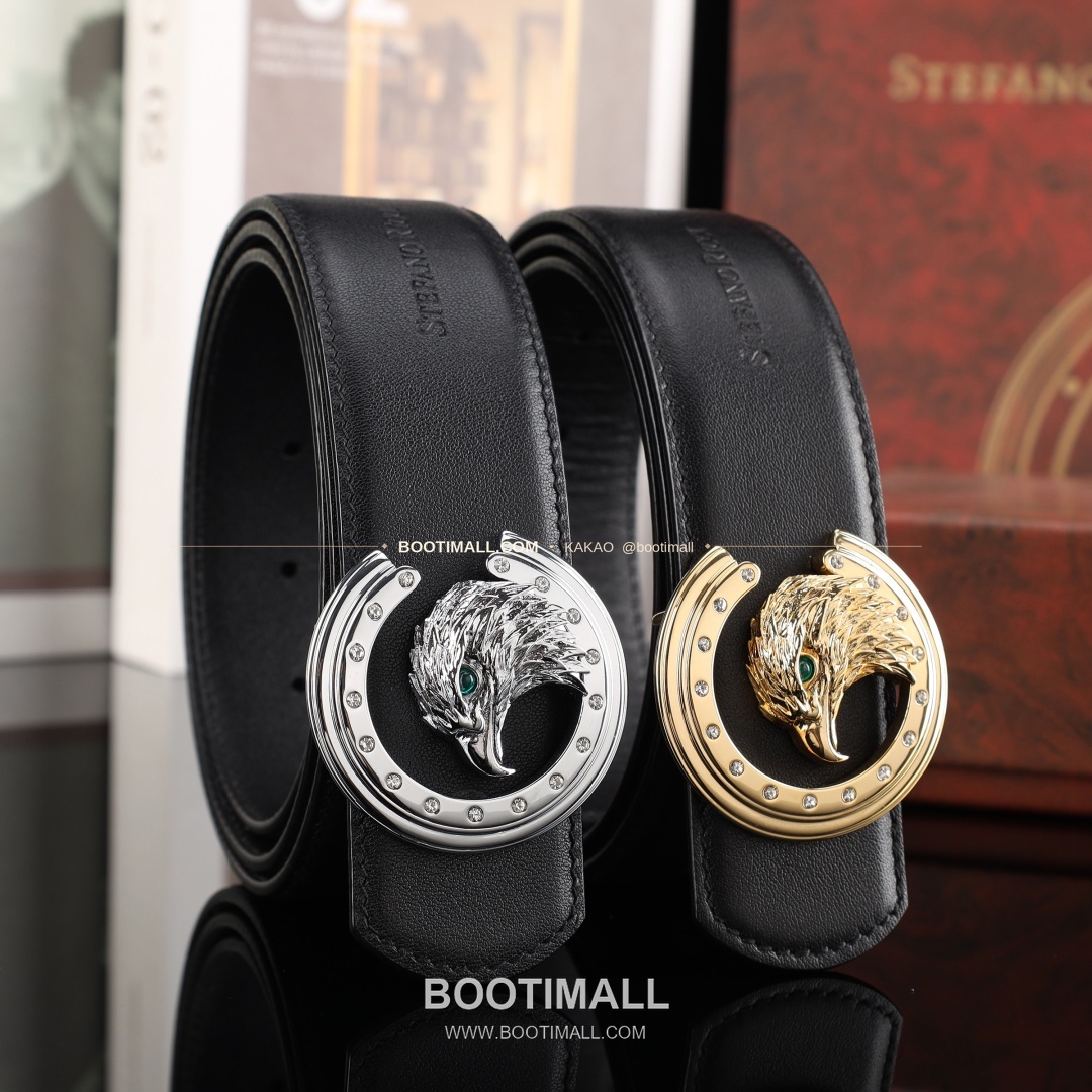 스테판 카프스킨 플레이트 버클 리버서블 벨트 Stephan Calfskin Plate Buckle Reversible Belt 3.8cm 1