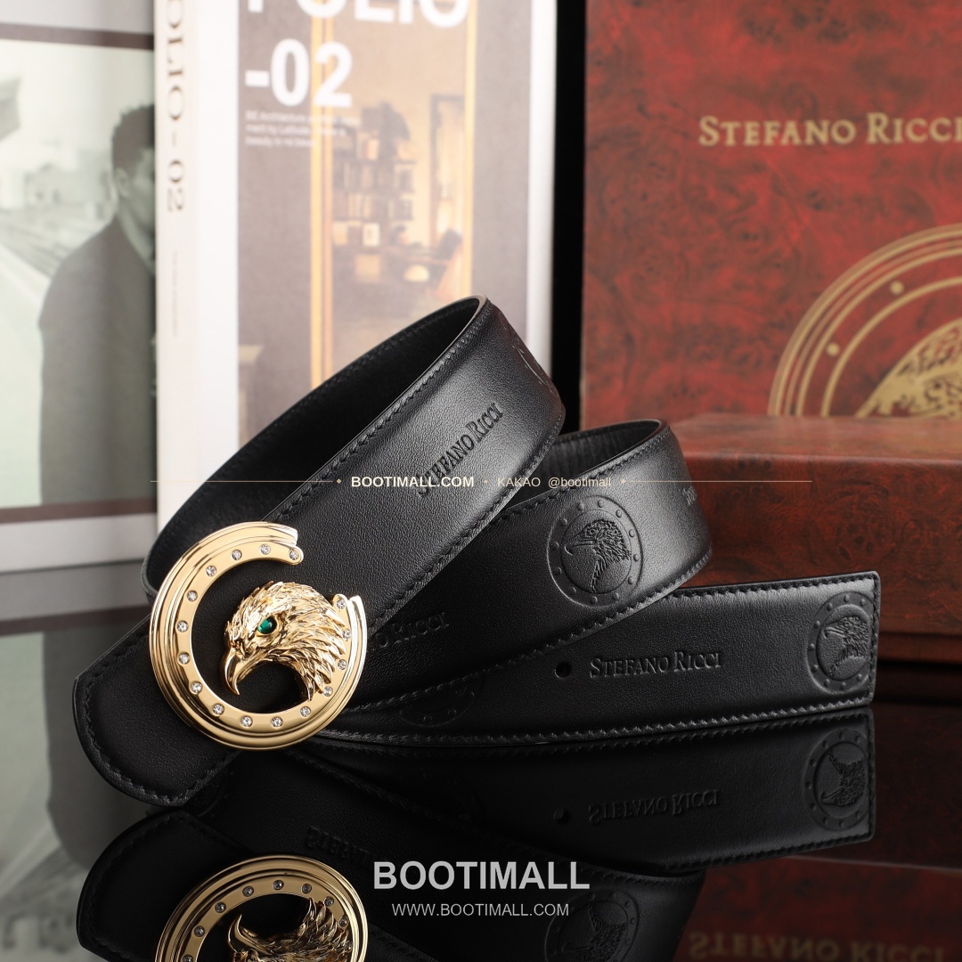 스테판 카프스킨 플레이트 버클 리버서블 벨트 Stephan Calfskin Plate Buckle Reversible Belt 3.8cm 6