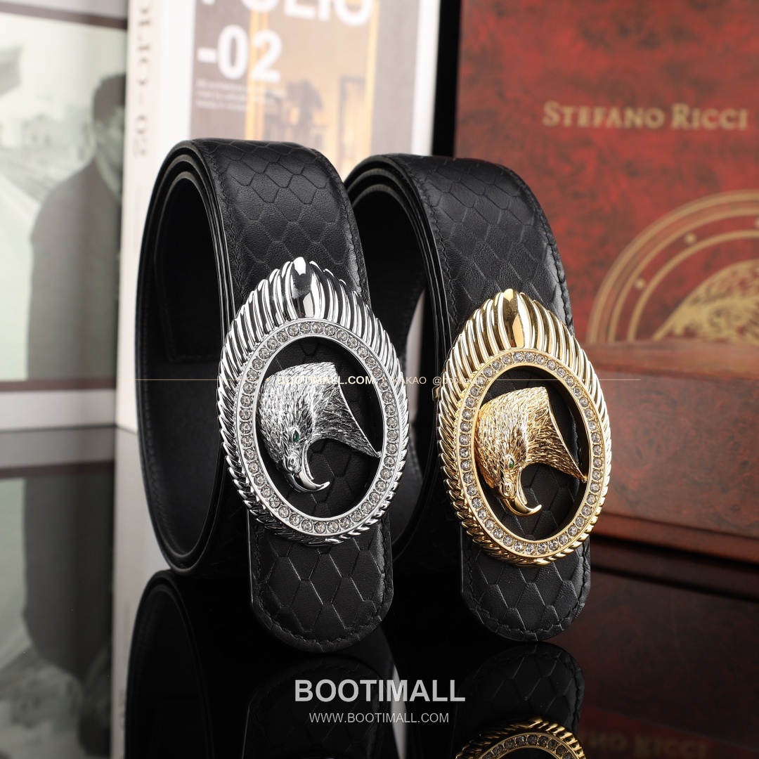 스테판 카프스킨 플레이트 버클 리버서블 벨트 Stephan Calfskin Plate Buckle Reversible Belt 3.8cm 1