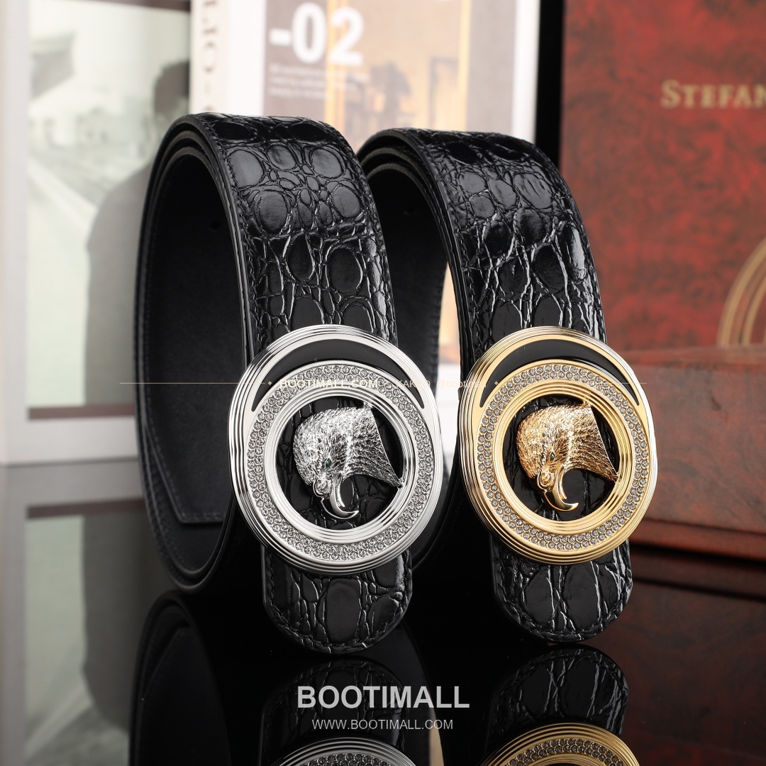 스테판 카프스킨 플레이트 버클 리버서블 벨트 Stephan Calfskin Plate Buckle Reversible Belt 3.8cm 1